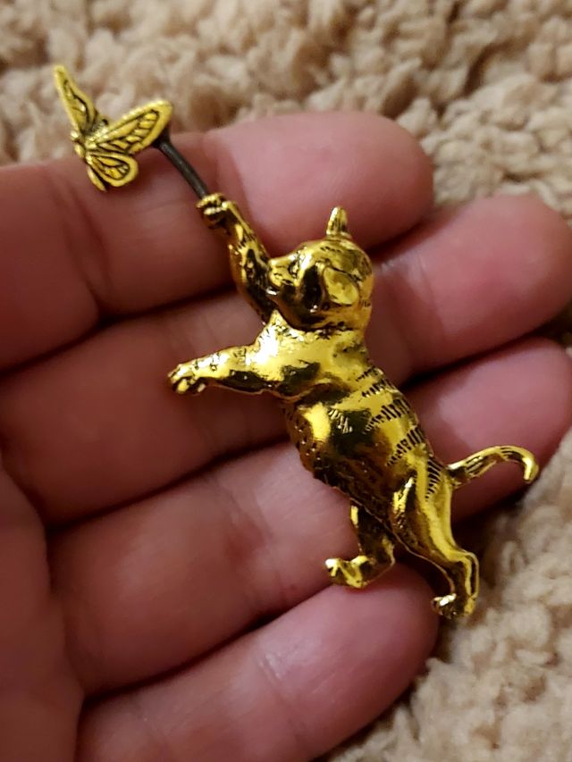 Broche imperdible gato y mariposa joyas  bisutería