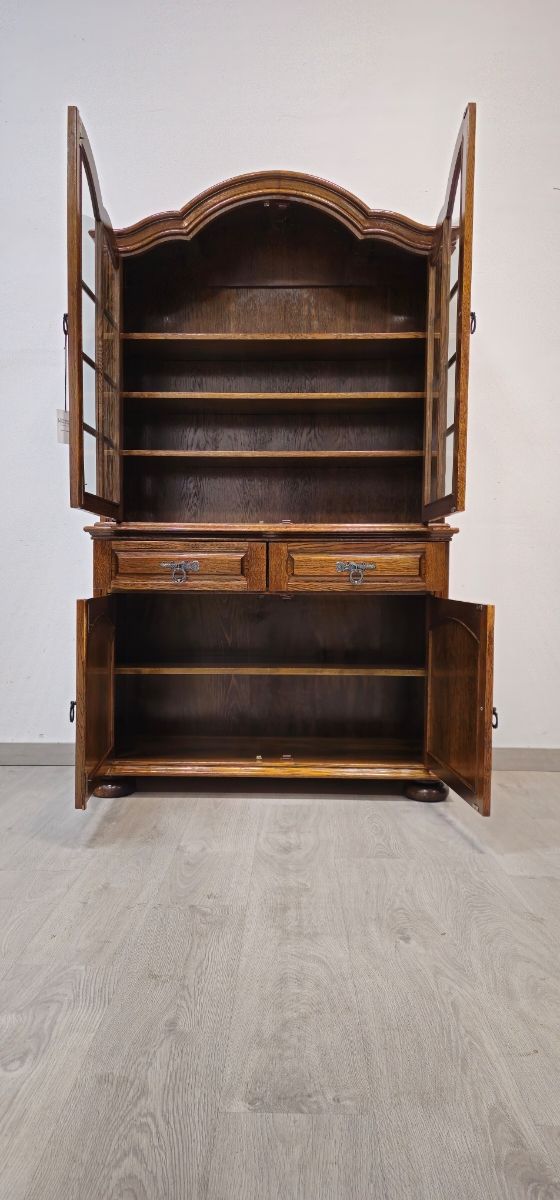 Alacena Rustica de Roble con Vitrina