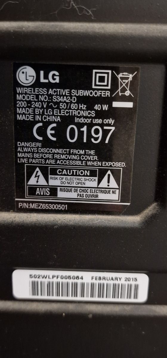 Barra Sonido + Subwoofer LG Modelo 502HZYL116882