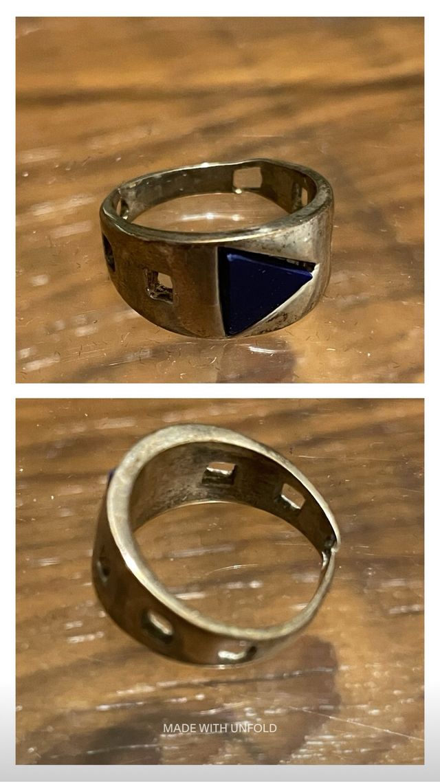 Anillo Plata con Piedra Lapislazuli Triangulo Azul