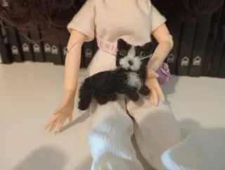 Pequeño gatito hecho a mano en su cajita