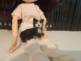 Pequeño gatito hecho a mano en su cajita