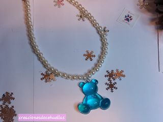 Collar de perlas oso (azul)