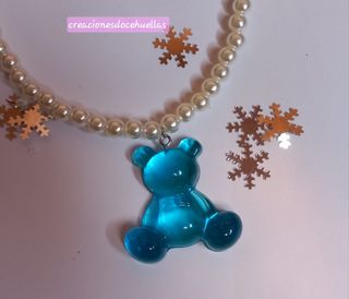 Collar de perlas oso (azul)