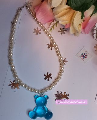 Collar de perlas oso (azul)