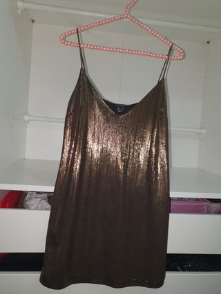 Vestido tirantes fiesta dorado bronce