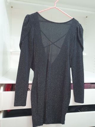 Vestido fiesta negro brillante espalda