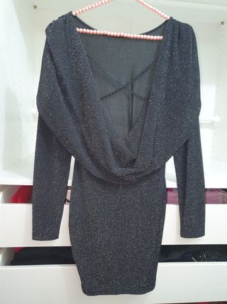 Vestido fiesta negro brillante espalda 