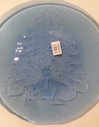 Piatto vetro blu con decoro