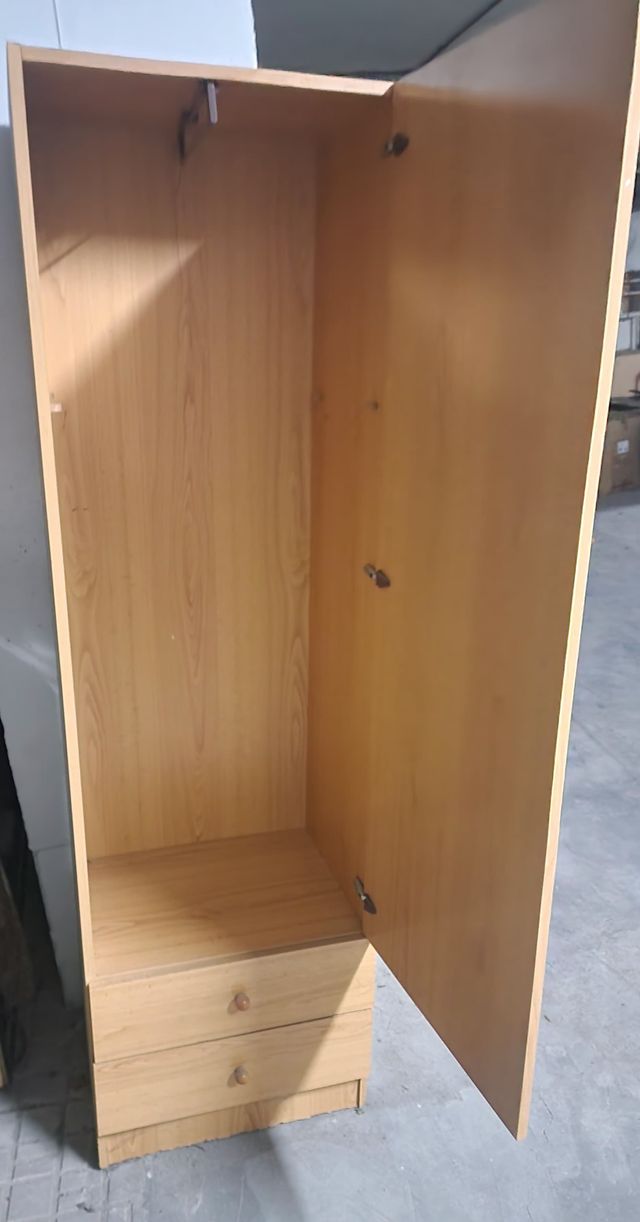 Armario madera 1 puerta + 2 cajones. 170x50cm