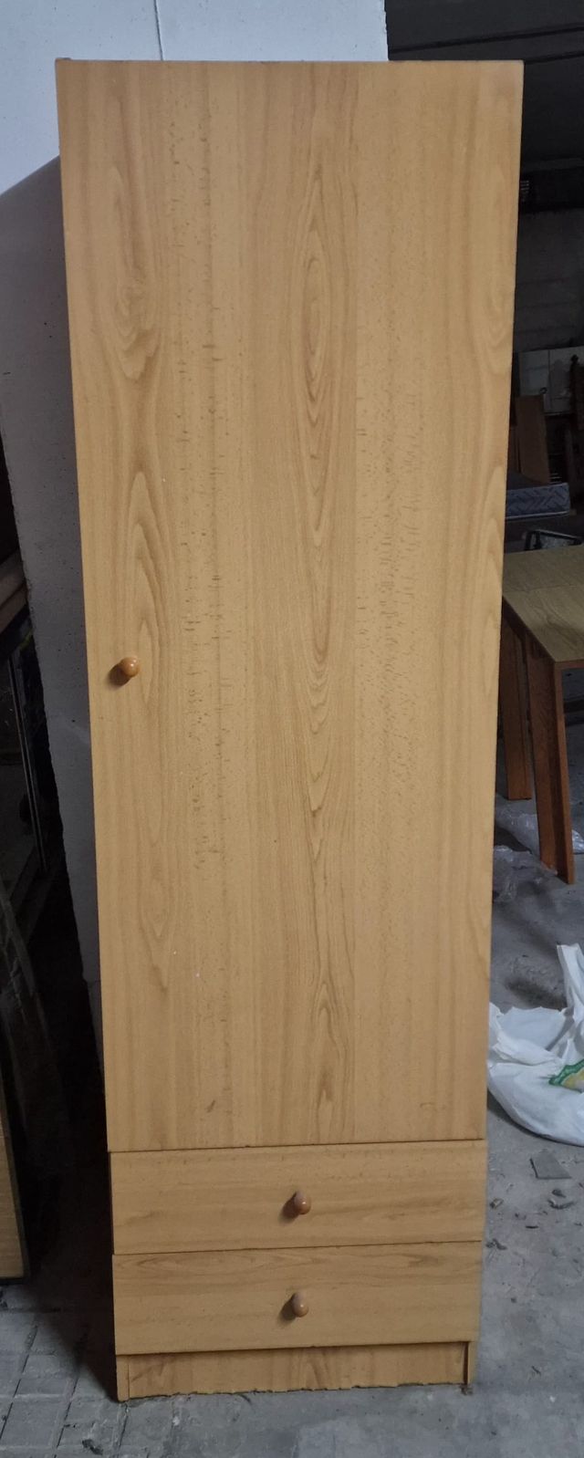 Armario madera 1 puerta + 2 cajones. 170x50cm