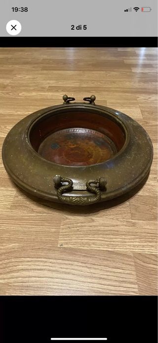Antico grande braciere in rame diametro cm 38