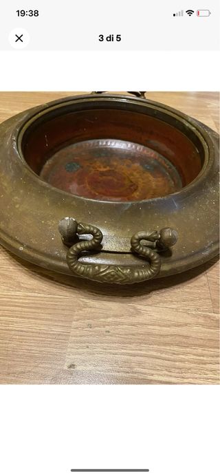 Antico grande braciere in rame diametro cm 38