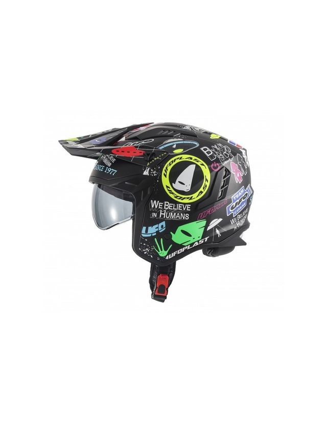 casco moto jet trial ufo sharatan logos negro mate