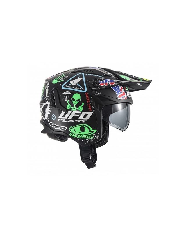 casco moto jet trial ufo sharatan logos negro mate