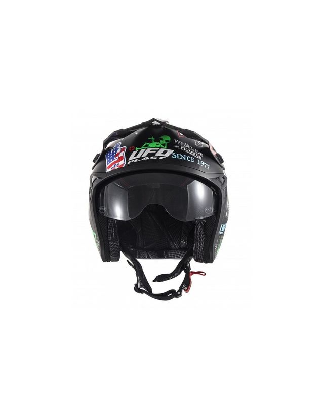 casco moto jet trial ufo sharatan logos negro mate