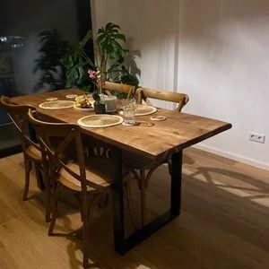 Mesa industrial madera y hierro 2 metros