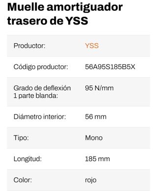 Muelle para amortiguador trasero YSS 