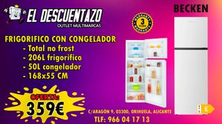 FRIGORIFICO CON CONGELADOR ARRIBA, NO FROST, NUEVO