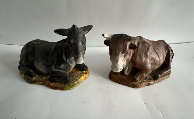 Figuras belén antiguas artesanía Buey y mula