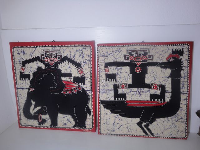 COPPIA QUADRI INDONESIANI SU STOFFA