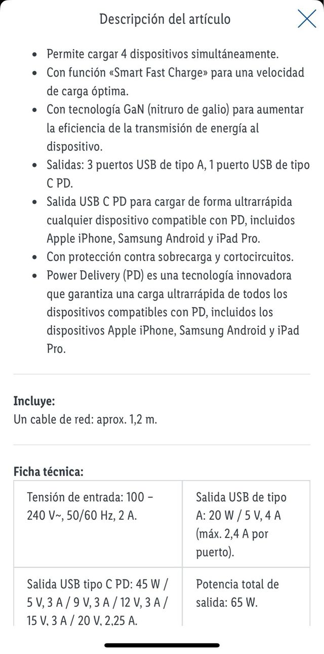 Estacion de carga Hub 3 USB-A y 1 USB-C 65 W