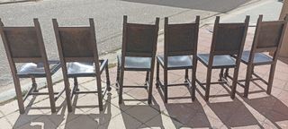 6 Sillas madera y cuero antiguas