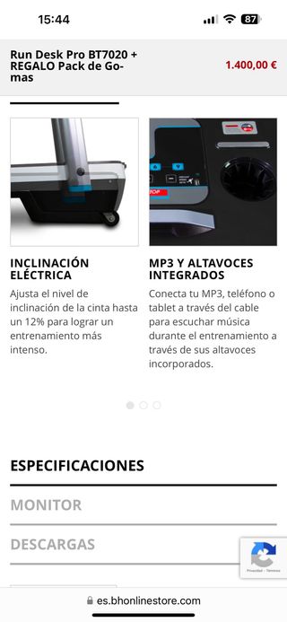 Cinta de correr BH RUN DESK PRO BT7020