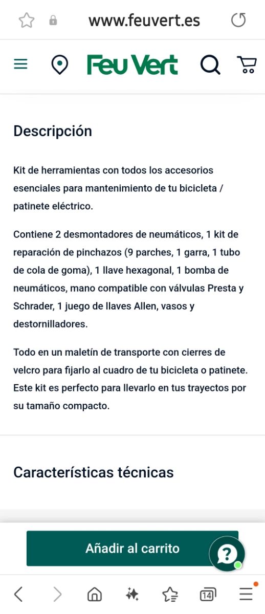 Kit de reparacion bicicletas y parinetes