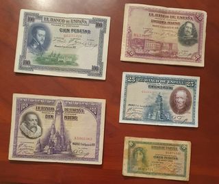 Billetes de pesetas 
Numismática. 