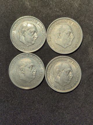 Cuatro monedas de 10 céntimos de Franco 1959