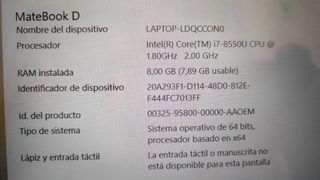 Portátil Huawei Matebook D i7 8gb RAM