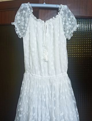 Vestido largo de encaje, blanco ibicenco M/L
