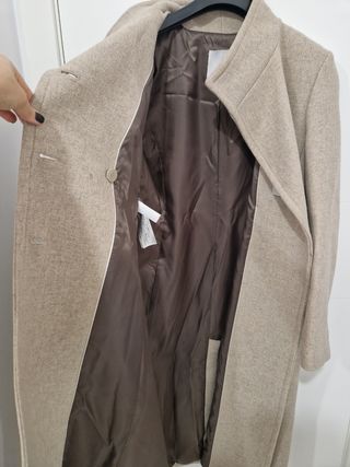 Abrigo largo mango lana manteco beige