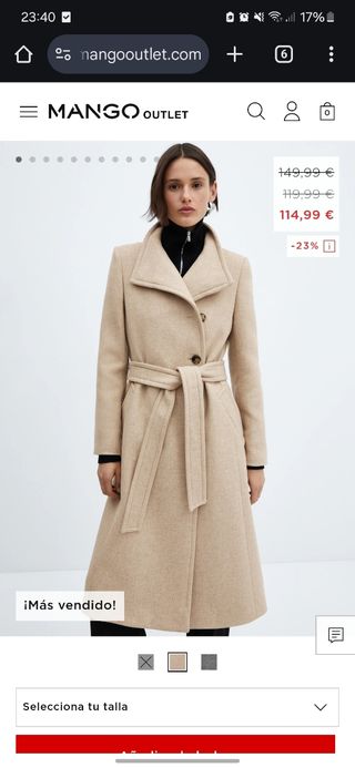 Abrigo largo mango lana manteco beige