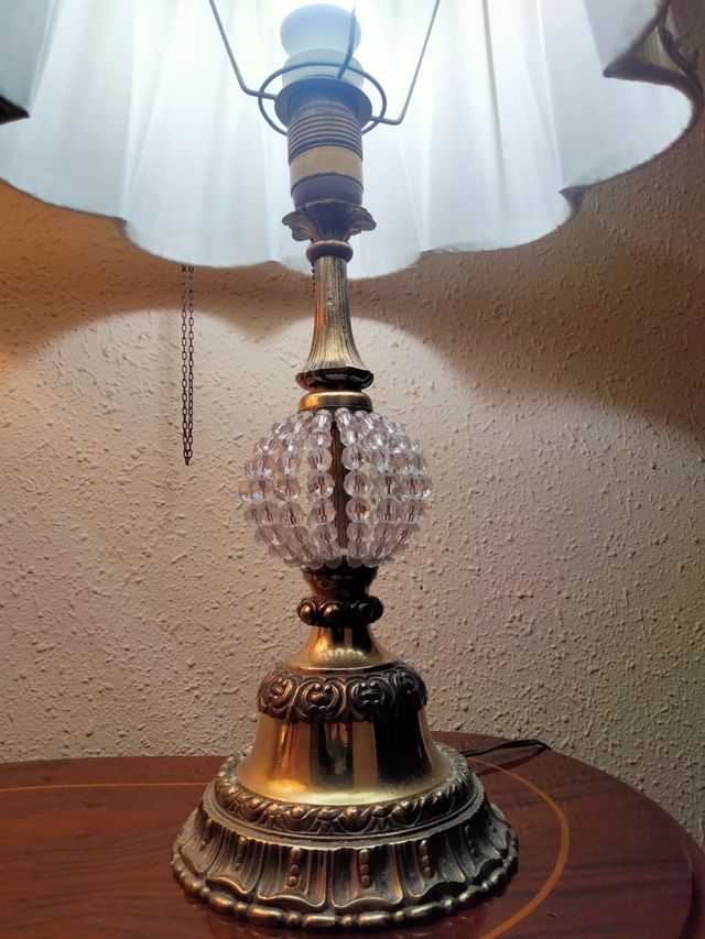 ANTICA GRANDE COPPIA DI LAMPADE IN BRONZO E CRISTALLO