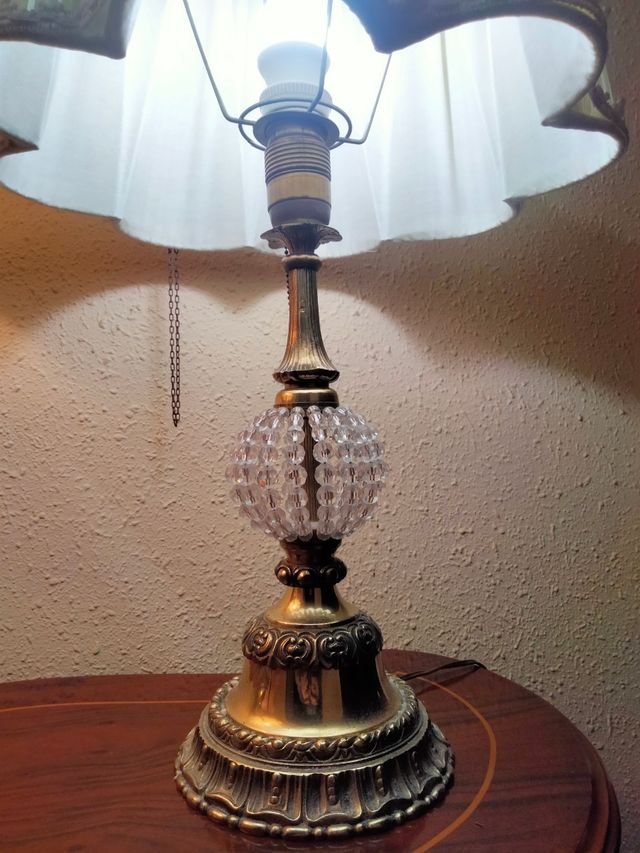 ANTICA GRANDE COPPIA DI LAMPADE IN BRONZO E CRISTALLO