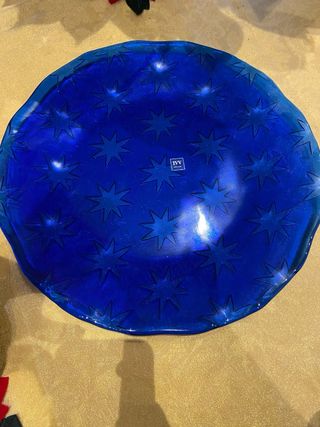 Piatto vassoio natalizio in vetro blu con stelle