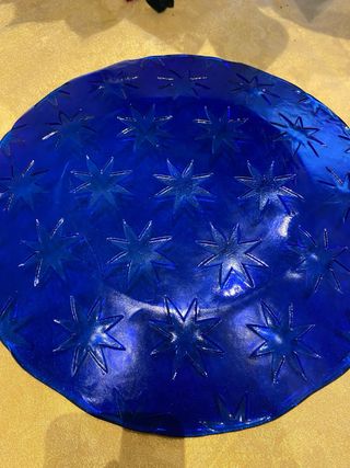 Piatto vassoio natalizio in vetro blu con stelle