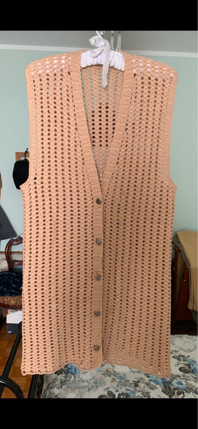 Gilet unico fatto a mano uncinetto pura lana verg.