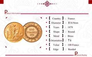 Réplica 100 francos de oro III República, 1879.