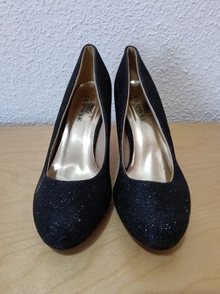 Zapatos mujer tacón fiesta lentejuelas negros.N°38