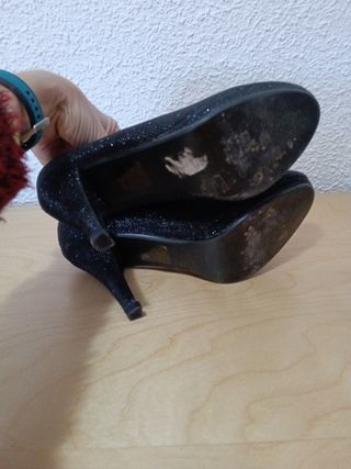 Zapatos mujer tacón fiesta lentejuelas negros.N°38