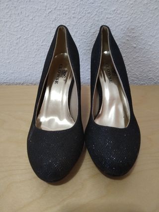 Zapatos tacón fiesta mujer negros brillos. N°37