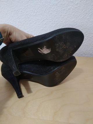 Zapatos tacón fiesta mujer negros brillos. N°37