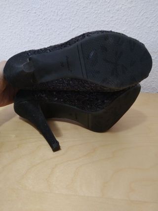 Zapatos fiesta mujer tacón lentejuelas negros.N°39