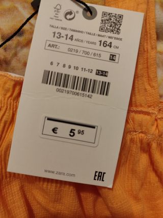 Top Zara naranja con tirantes niña