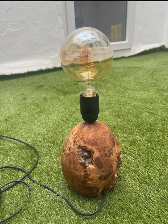 Lampara artesana ecologica madera cerezo