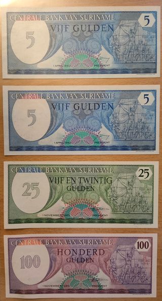 Suriname 5/25/100 Gulden 1982/1985