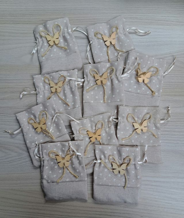 10 sacchetti in tessuto con farfallina